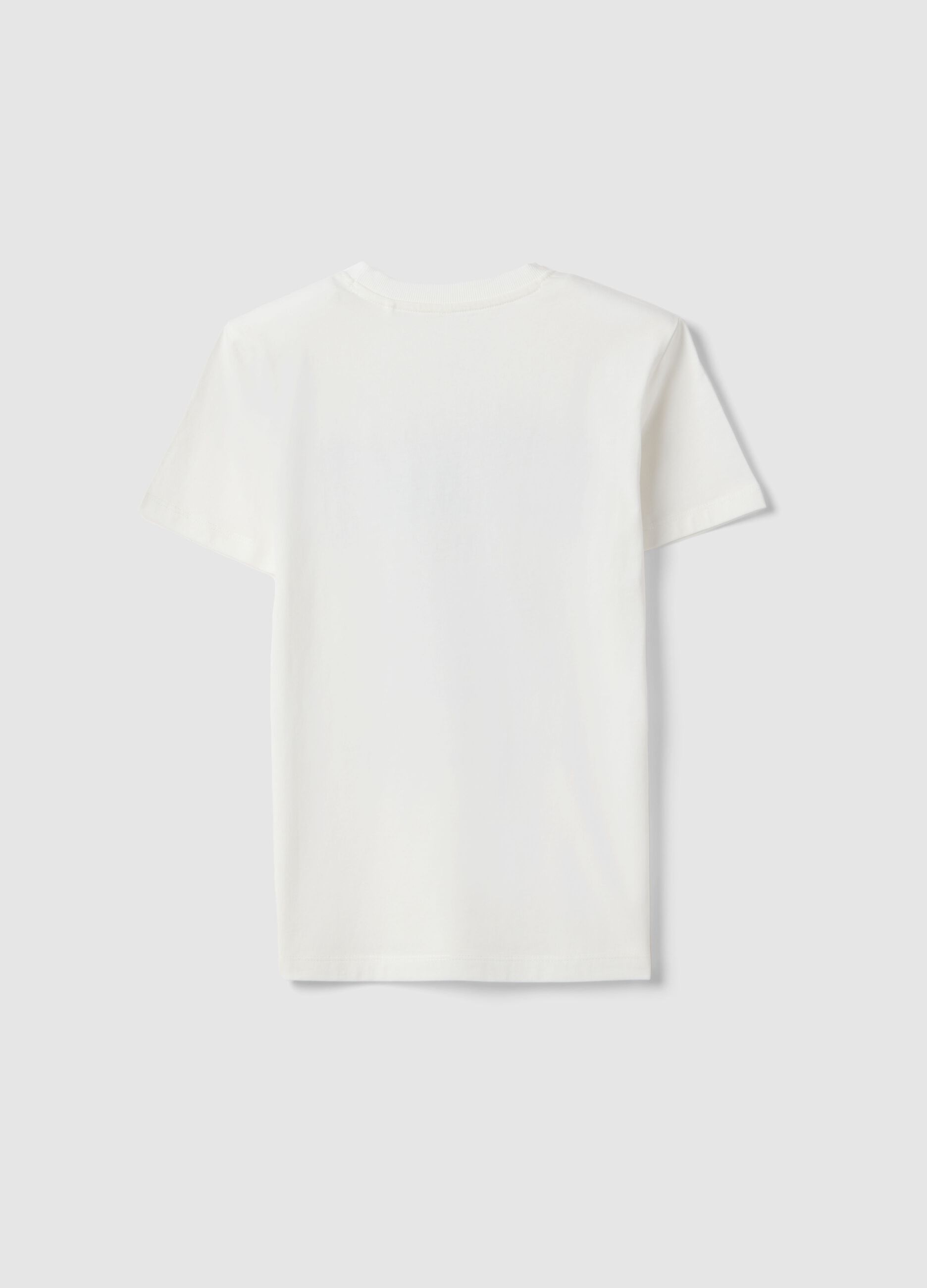 Boys' regular fit white pure cotton T-shirt with print