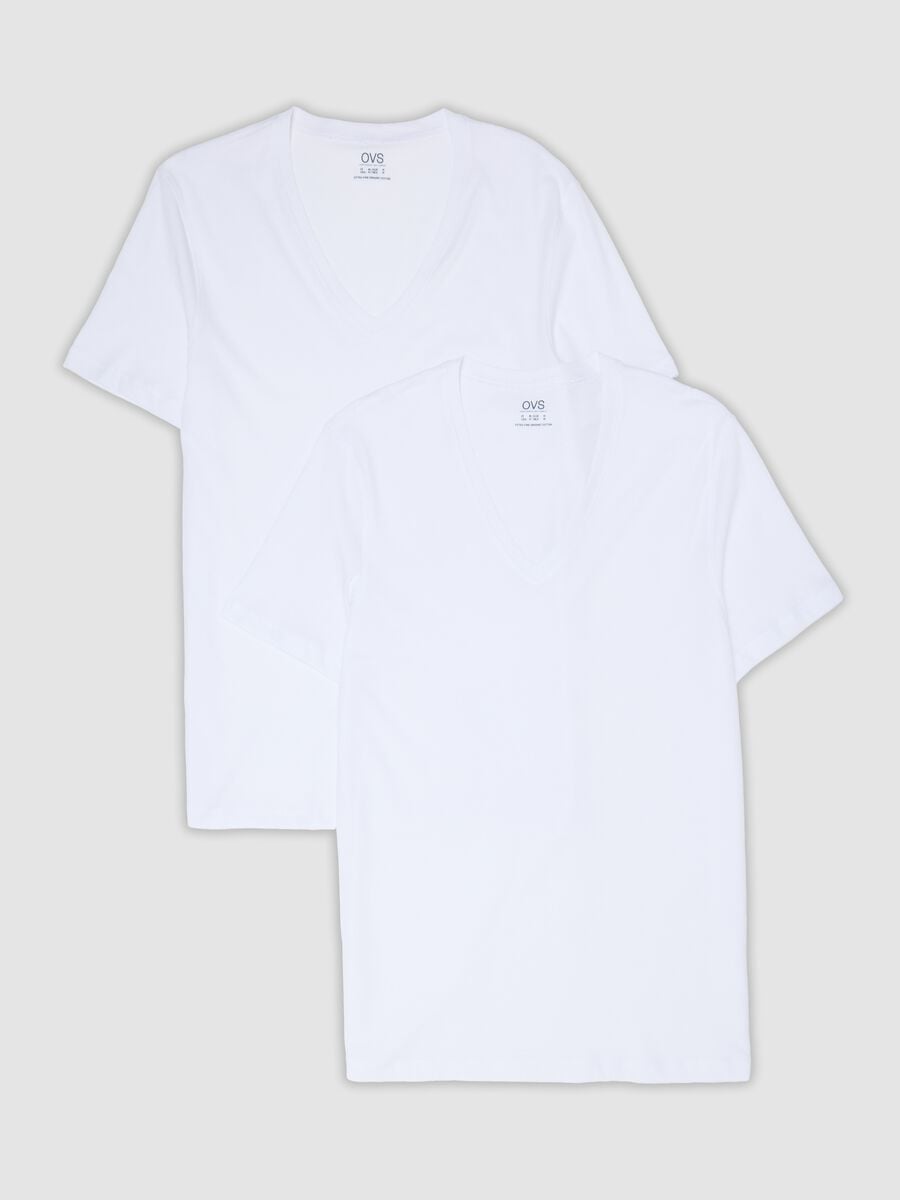 2-pack of white pure extra-fine cotton T-shirts with deep V-neck_4