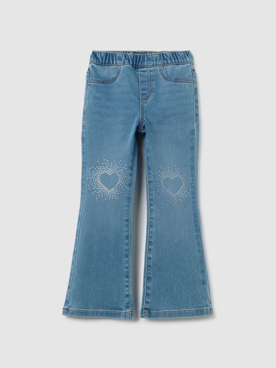 Girls' blue denim flare jeans with rhinestone hearts_0