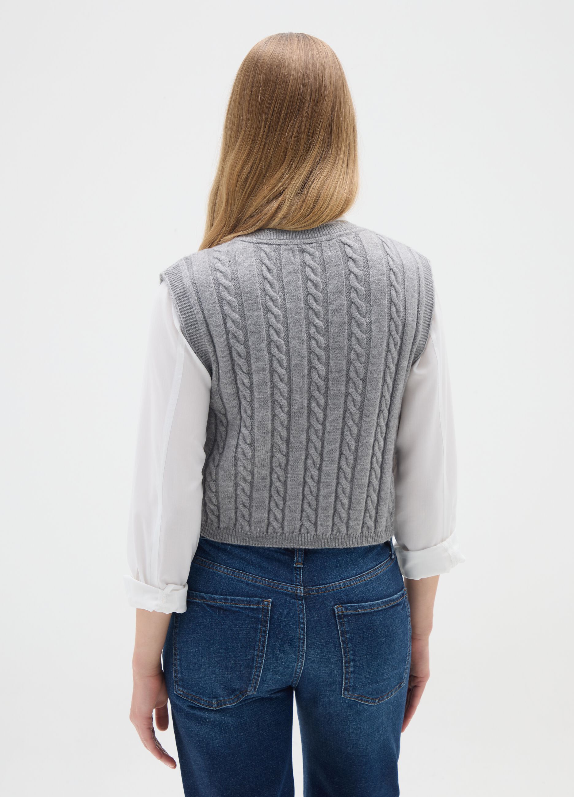 Grey regular fit cable knit vest
