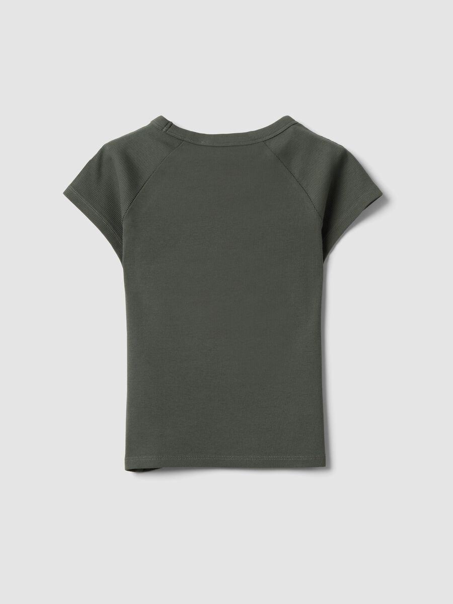 Green fitted ribbed stretch-cotton T-shirt with studs_6