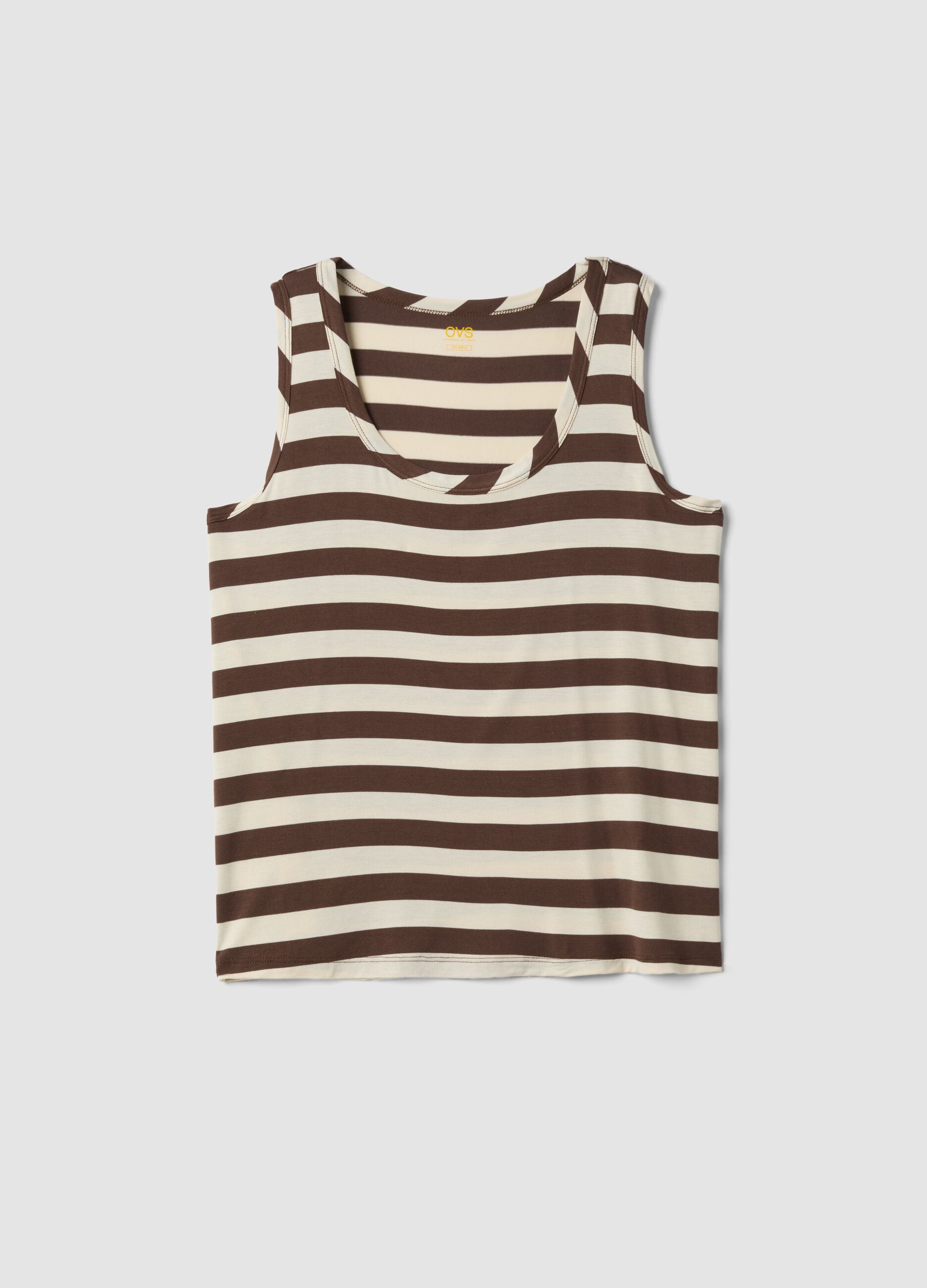Brown striped stretch viscose tank top