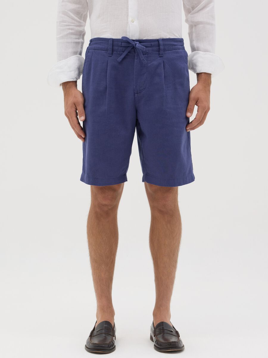 Men’s blue cotton and linen regular-fit shorts_1