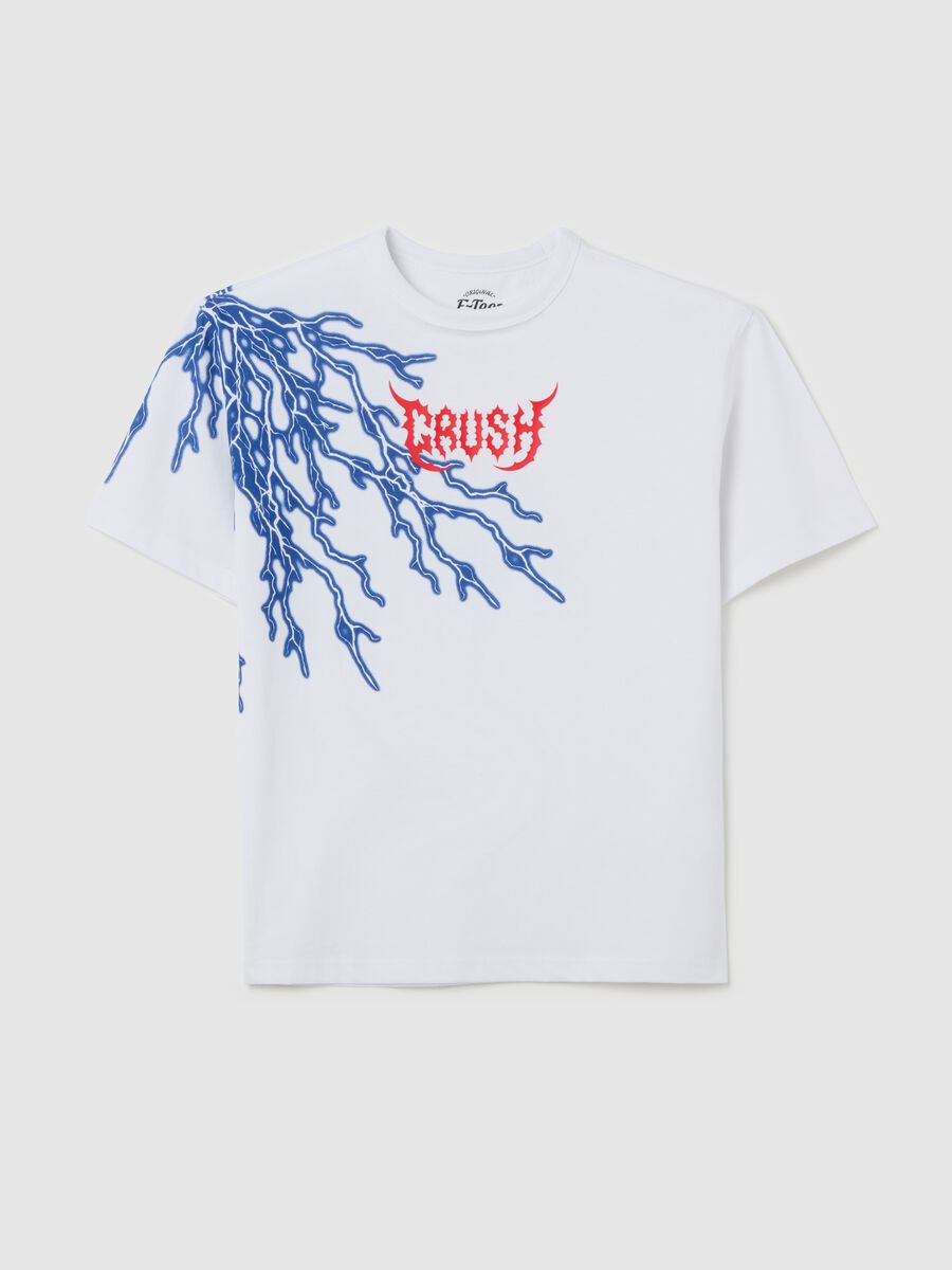 T-shirt in cotone con stampa "Crush" e fulmini _3