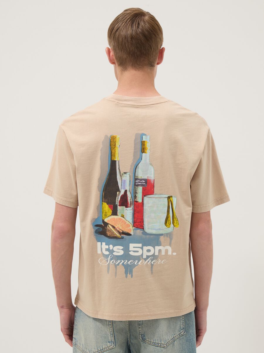 Beige short-sleeve pure cotton T-shirt_0