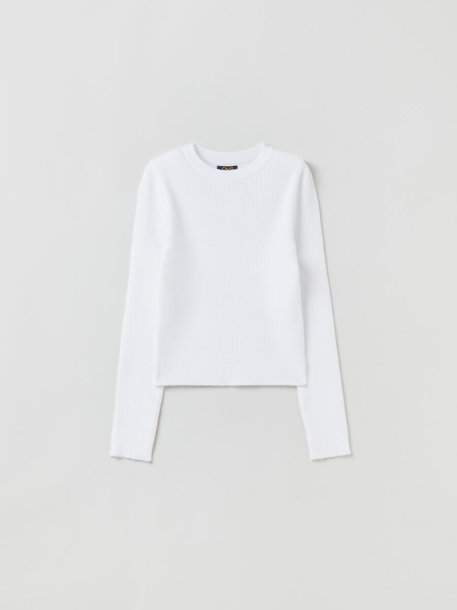 T-shirt a costine con maniche lunghe_0