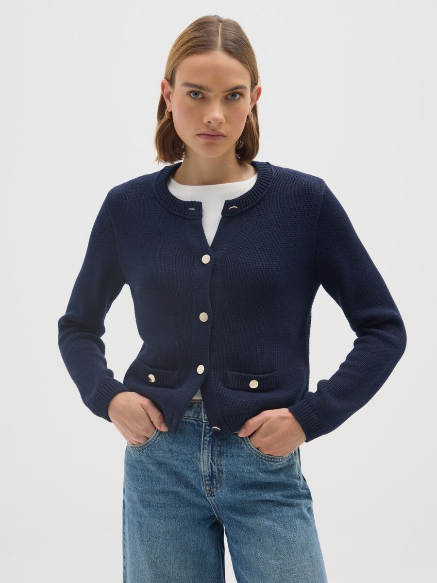 Blue Pure Cotton Regular Fit Cardigan with Buttons_0