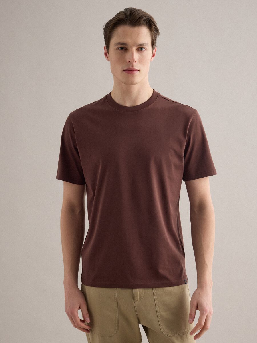 Brown pure cotton crew neck t-shirt relaxed fit_1