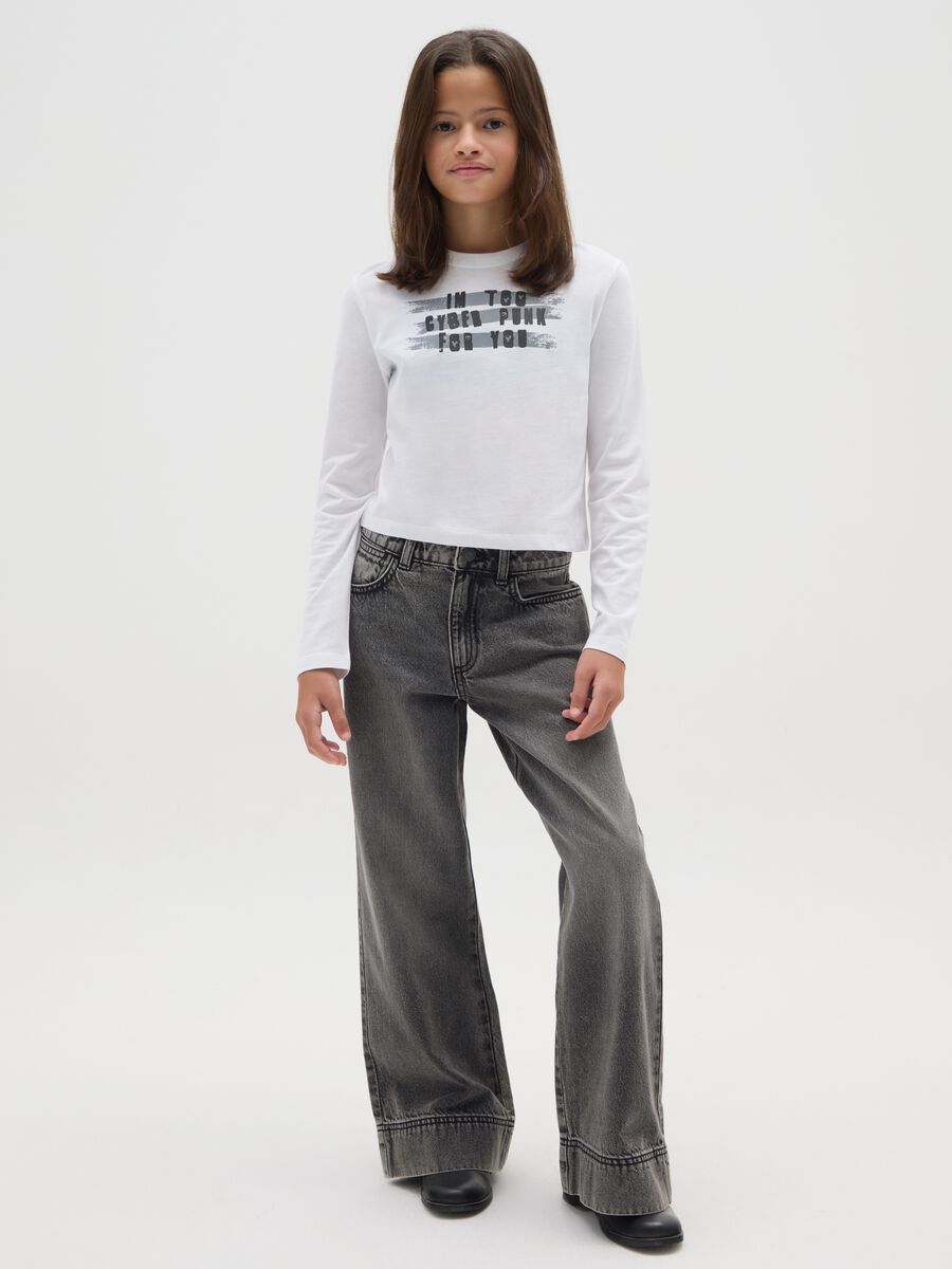 Jeans da ragazza in puro cotone neri wide leg_1