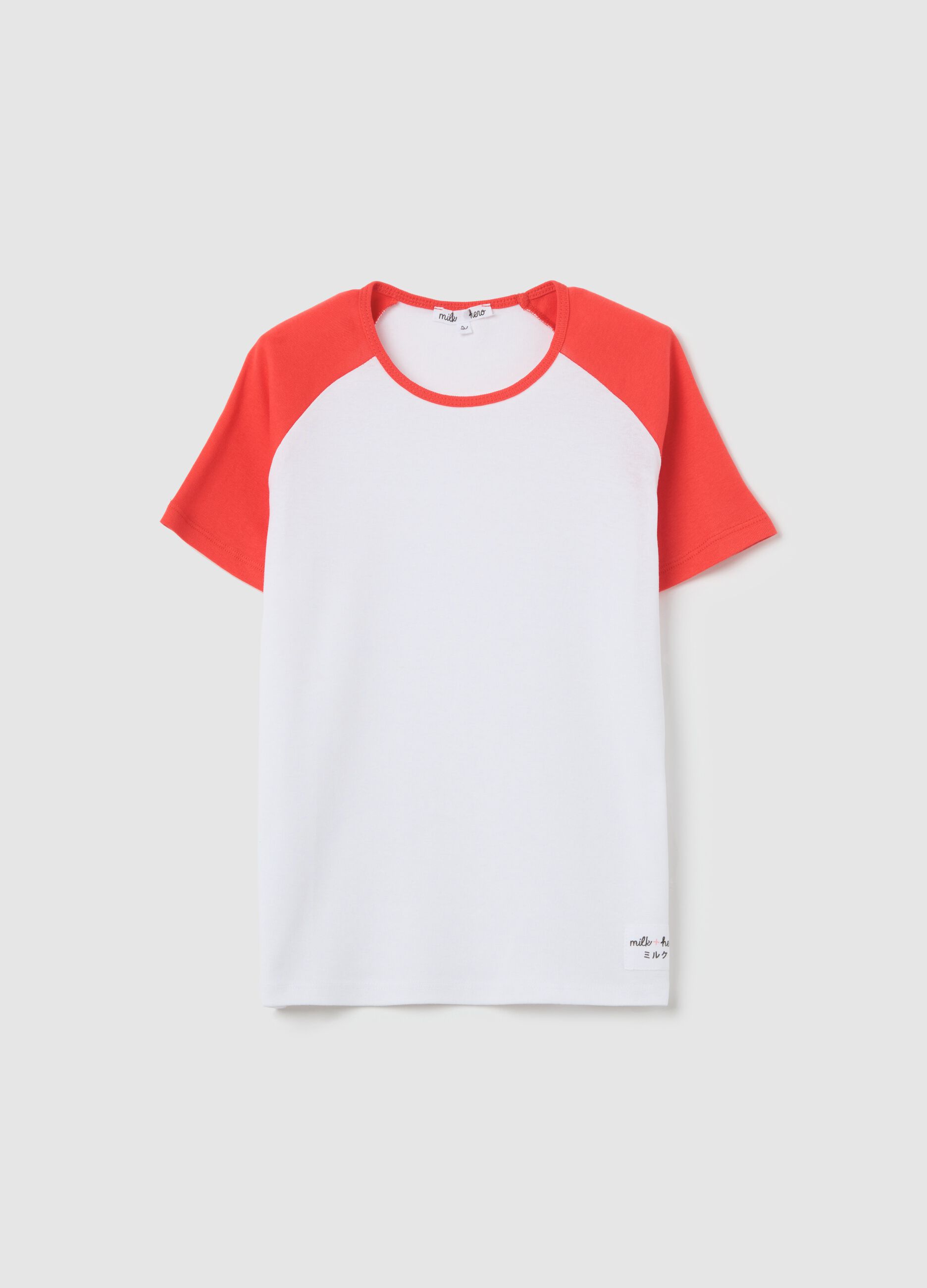 White T-shirt with red raglan sleeves