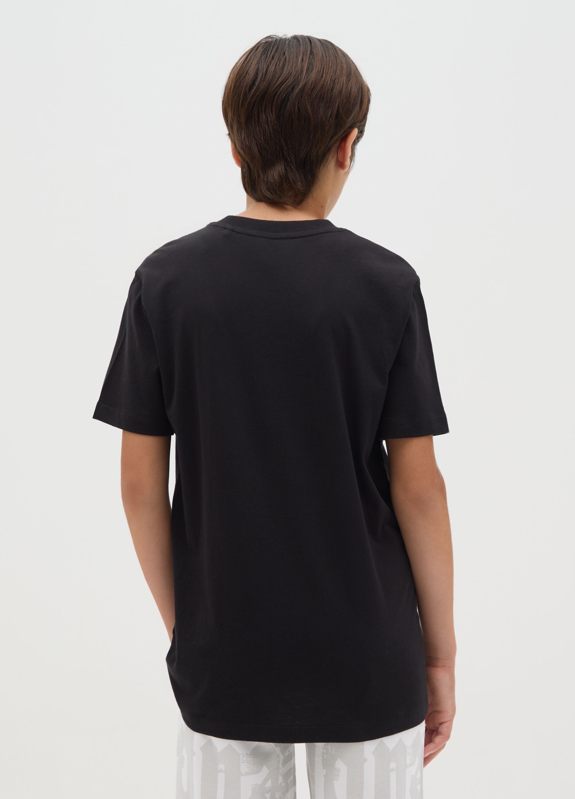 Black cotton T-shirt with lettering print