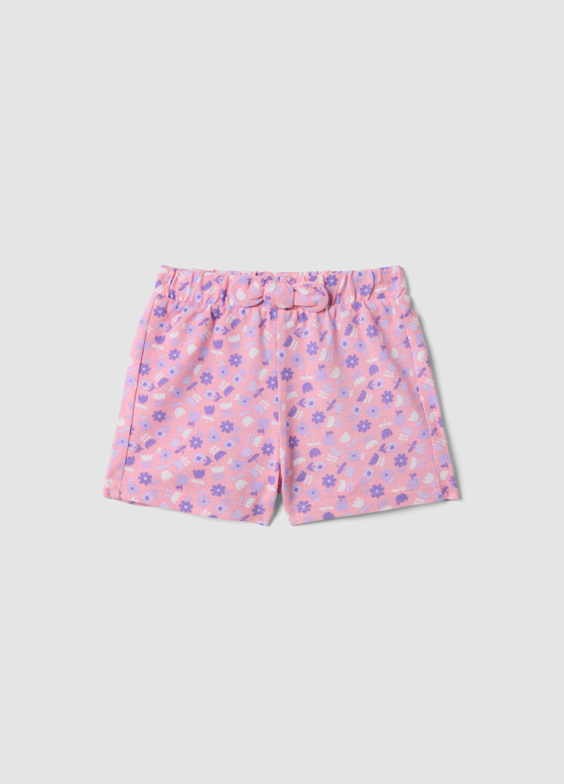 Pink pure cotton shorts with floral print