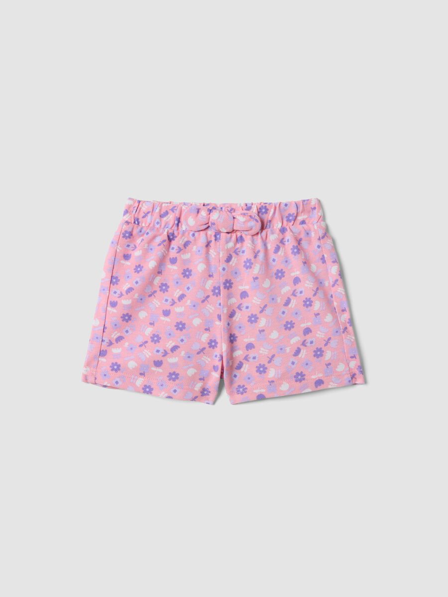 Pink pure cotton shorts with floral print_0