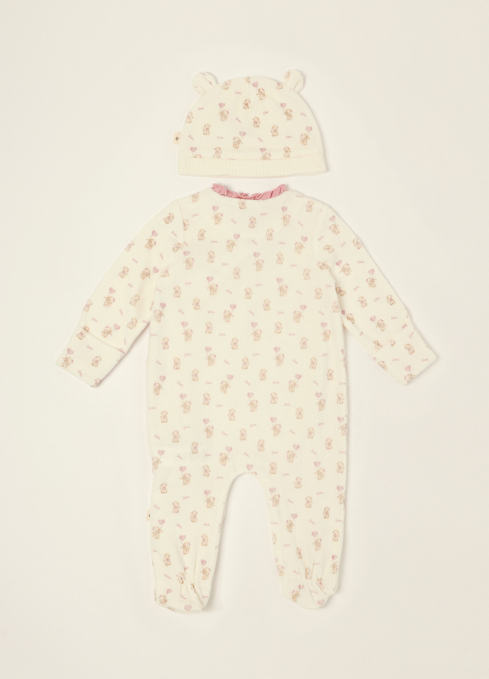 White cotton-blend baby girls&rsquo; romper with teddy bears