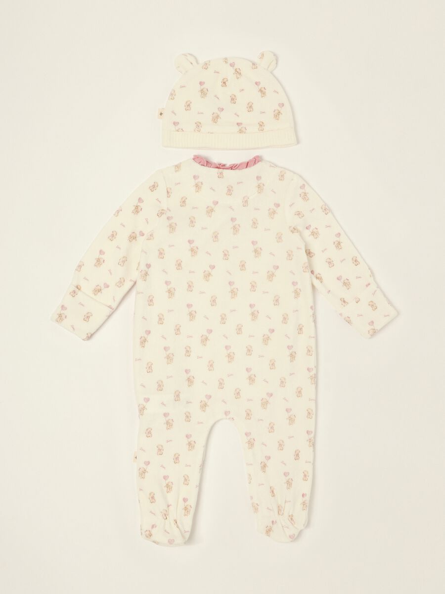 White cotton-blend baby girls&rsquo; romper with teddy bears_3