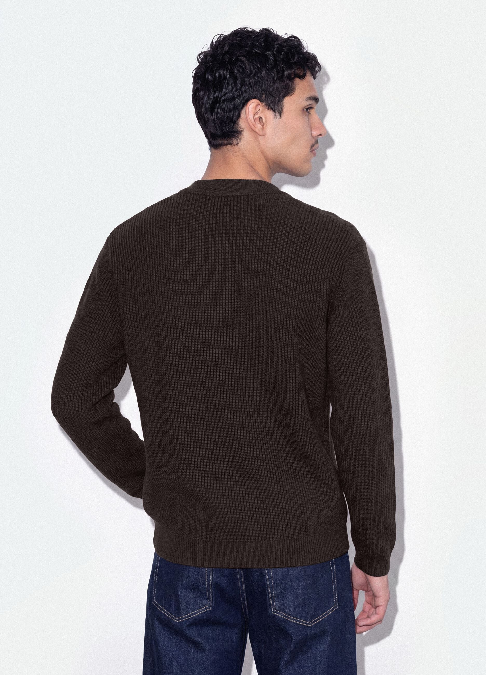 Brown pure cotton over-fit polo-collar knit
