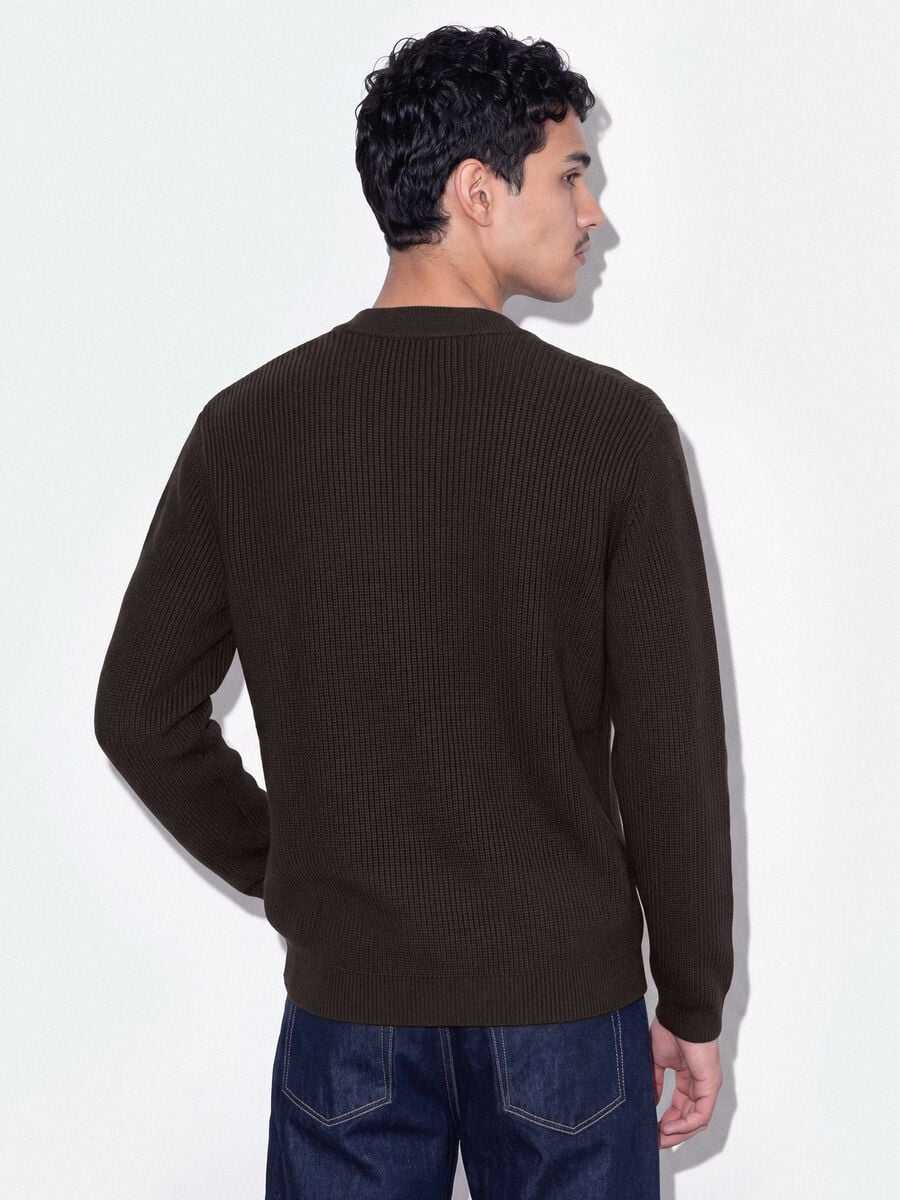 Maglia marrone in puro cotone con colletto polo over fit_3