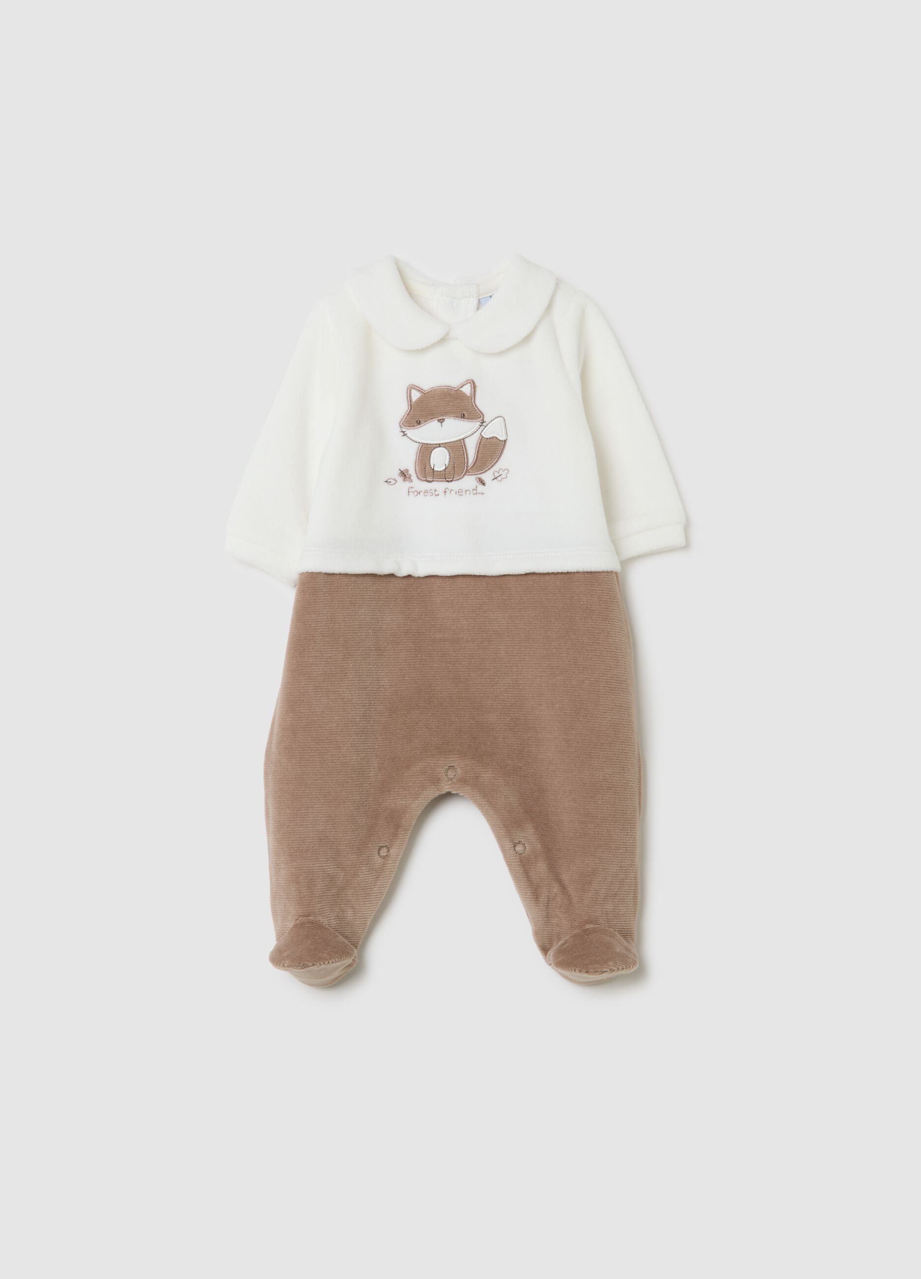 Multicolour Velour Baby Sleepsuit with Embroidery