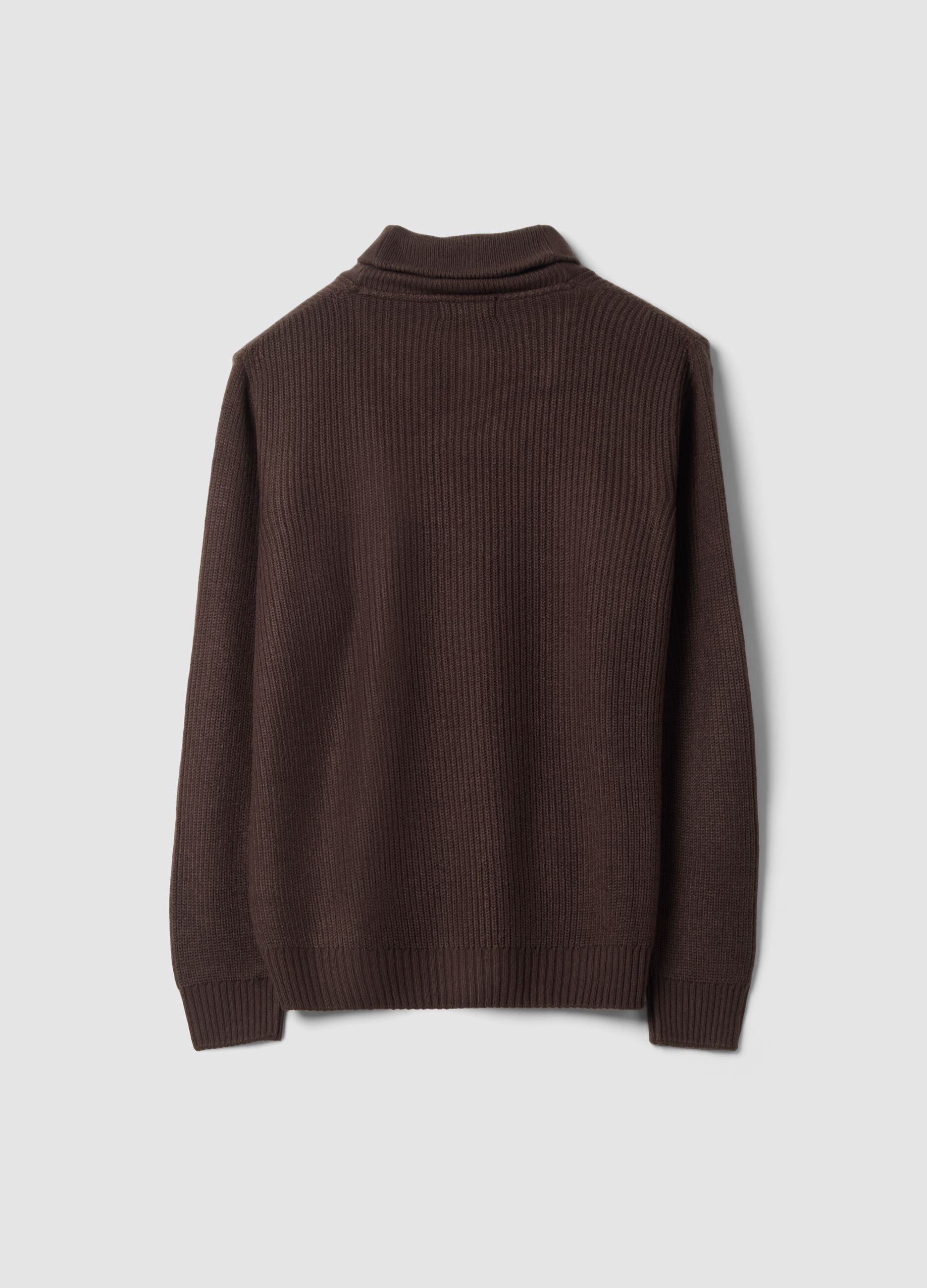 Brown ribbed shawl-collar jumper, regular fit