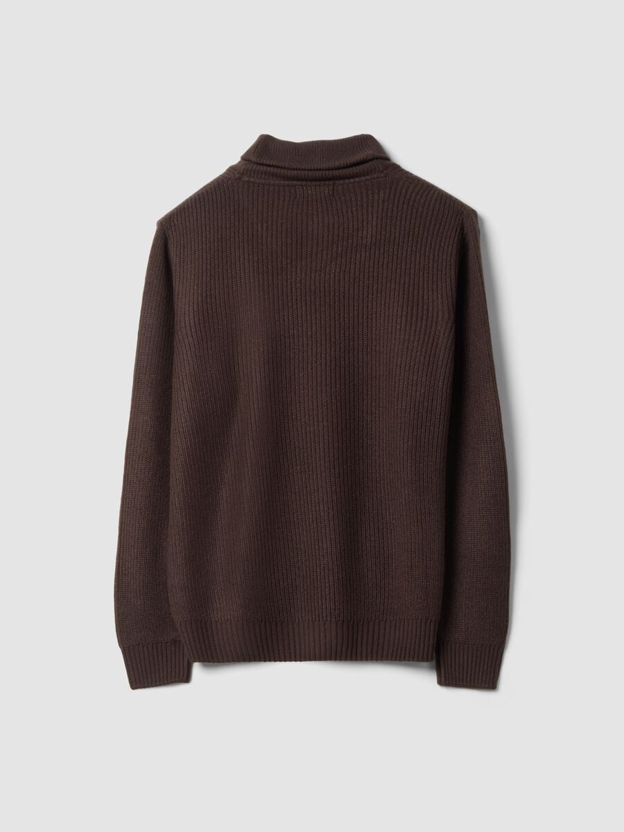 Brown ribbed shawl-collar jumper, regular fit_2