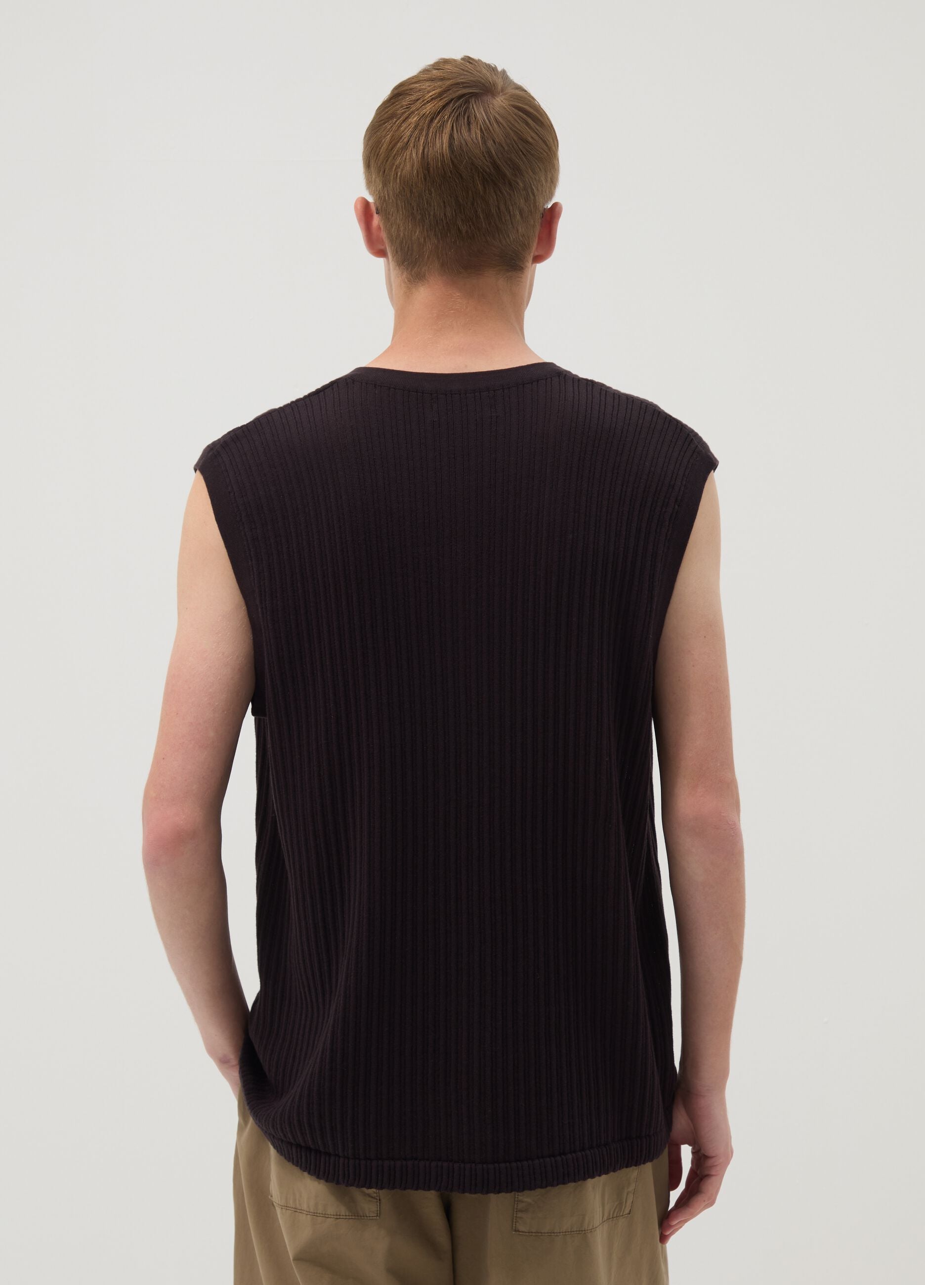Black pure cotton ribbed waistcoat