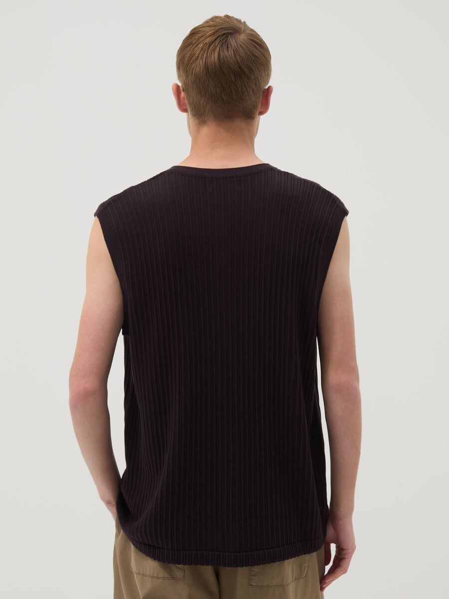 Black pure cotton ribbed waistcoat_3