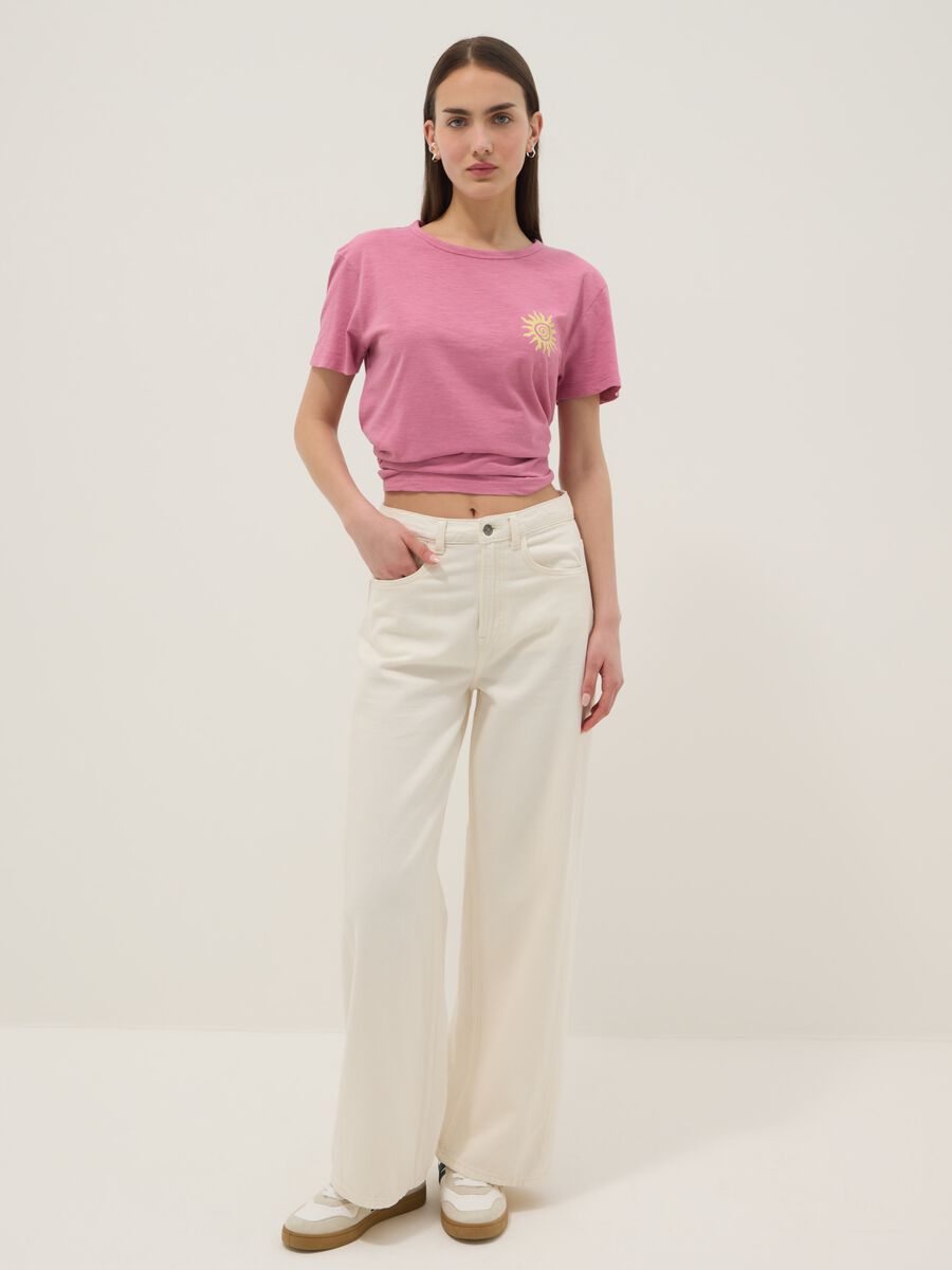Pink pure cotton relaxed-fit T-shirt with sun print_2