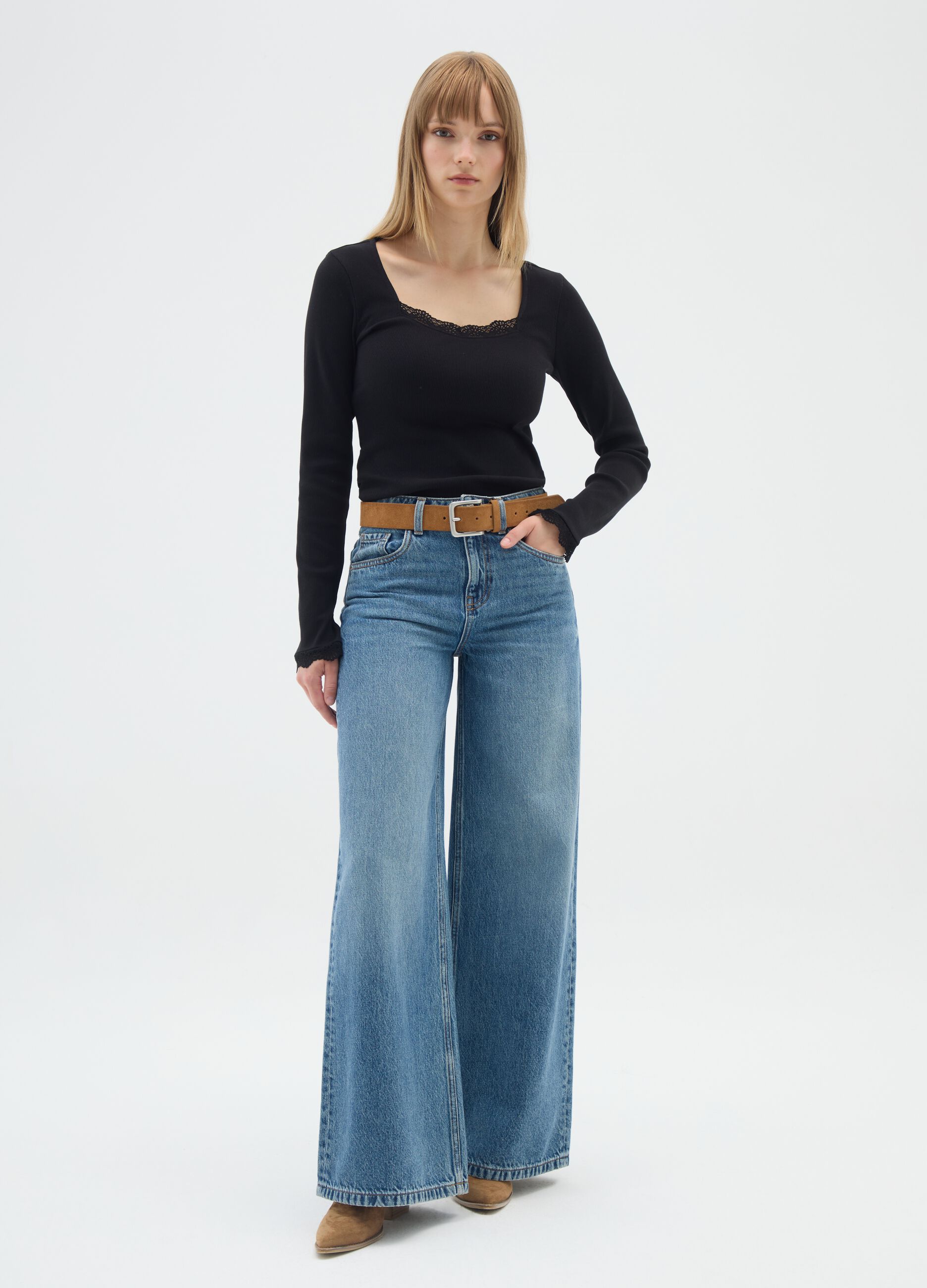 Black regular fit cotton blend jumper