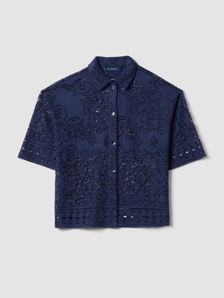Blue cotton blend polo with regular fit and perforated texture_4