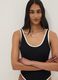 Black stretch one-piece swimsuit with white trim_3
