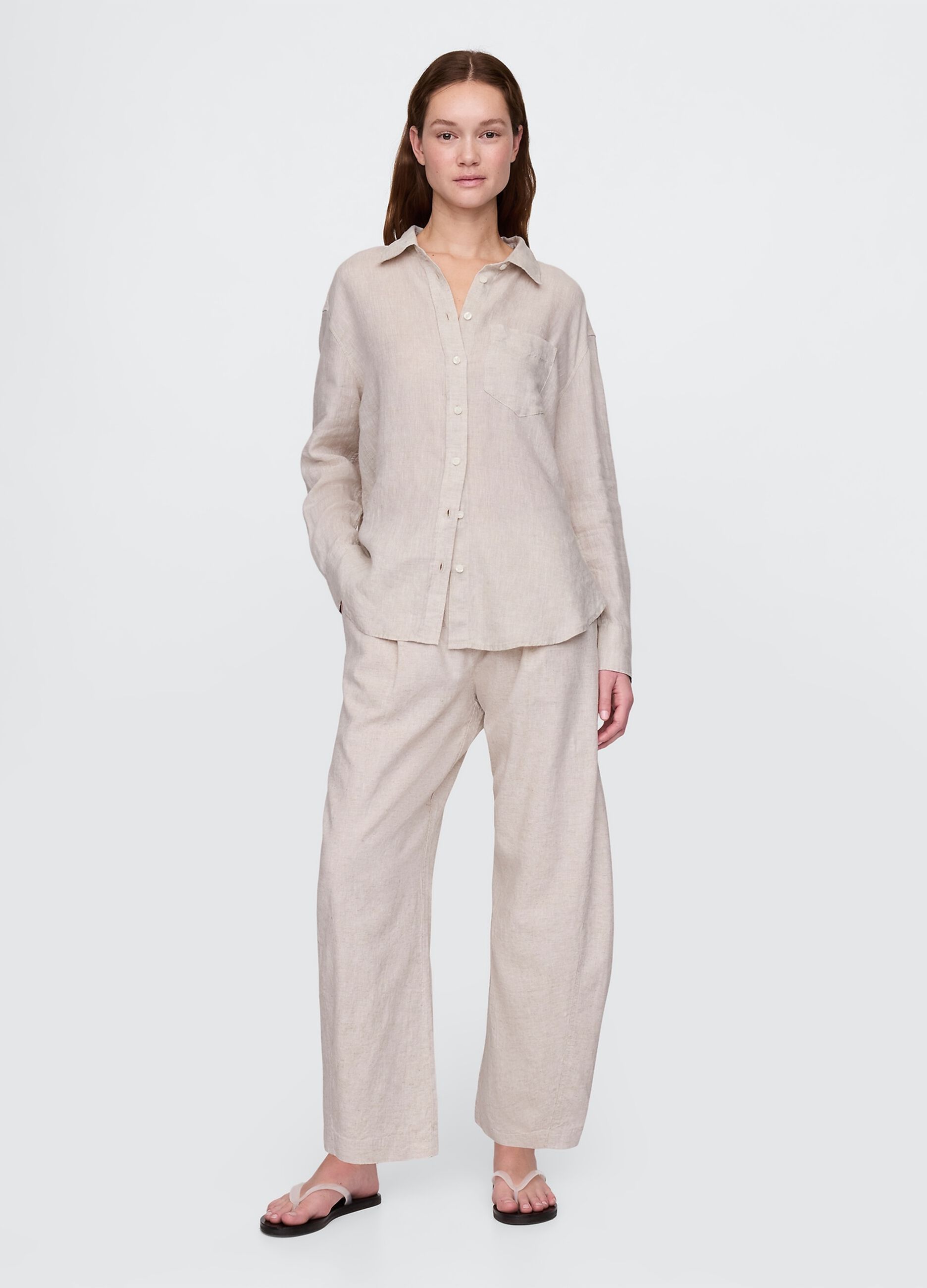 Beige wide trousers in linen and viscose