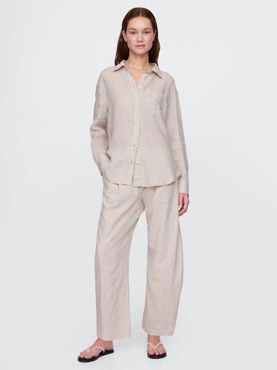 Beige wide trousers in linen and viscose_0