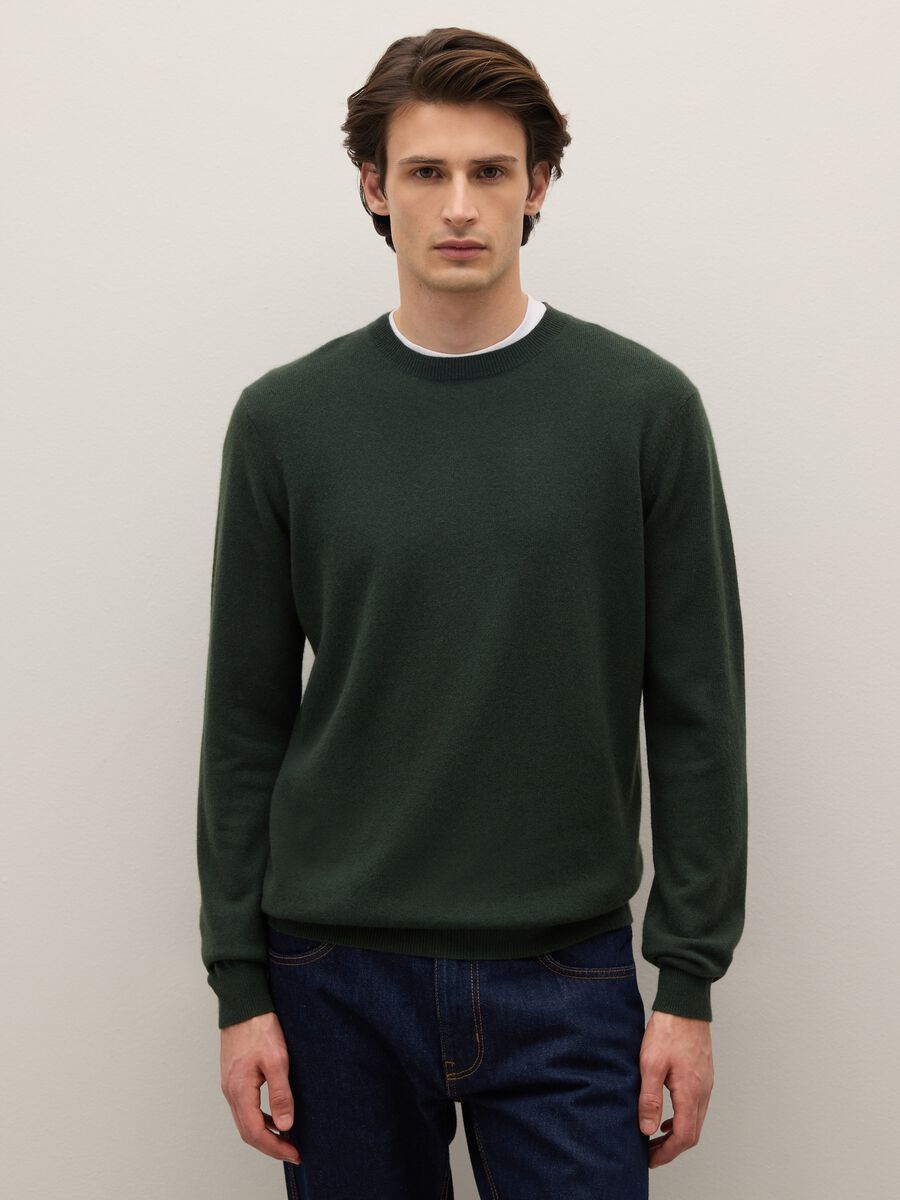 Green crewneck pullover in pure cashmere, regular fit_0