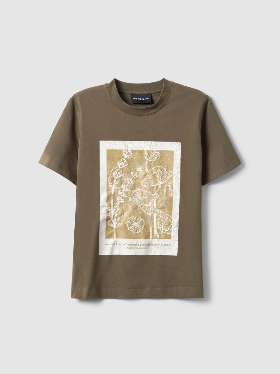 T-shirt in puro cotone verde regular fit con stampa floreale_4