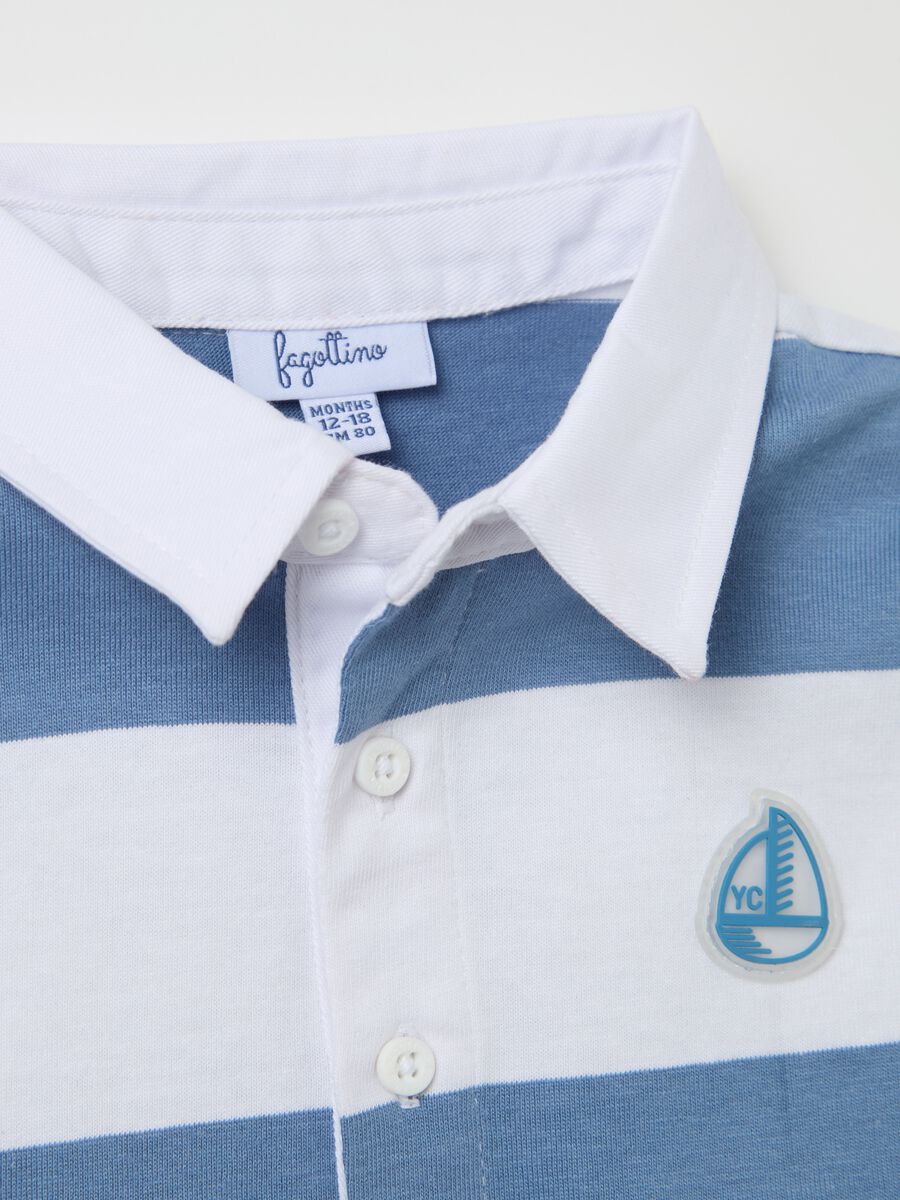Long-sleeved polo shirt in striped cotton_3
