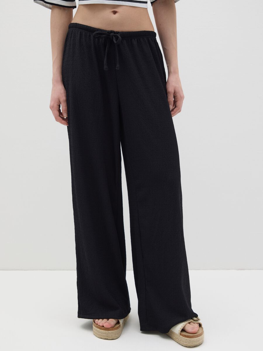 Black wide trousers with elastic waist B.Angel_1