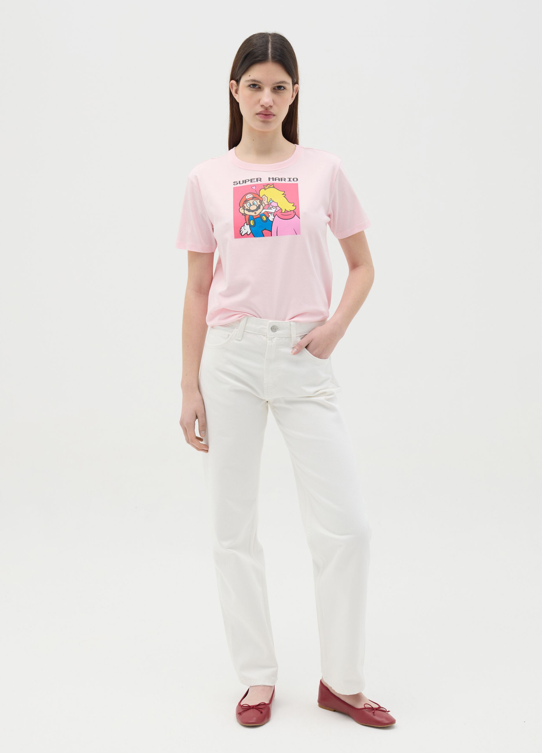 Pink T-shirt in cotton with Super Mario™ Princess Peach print