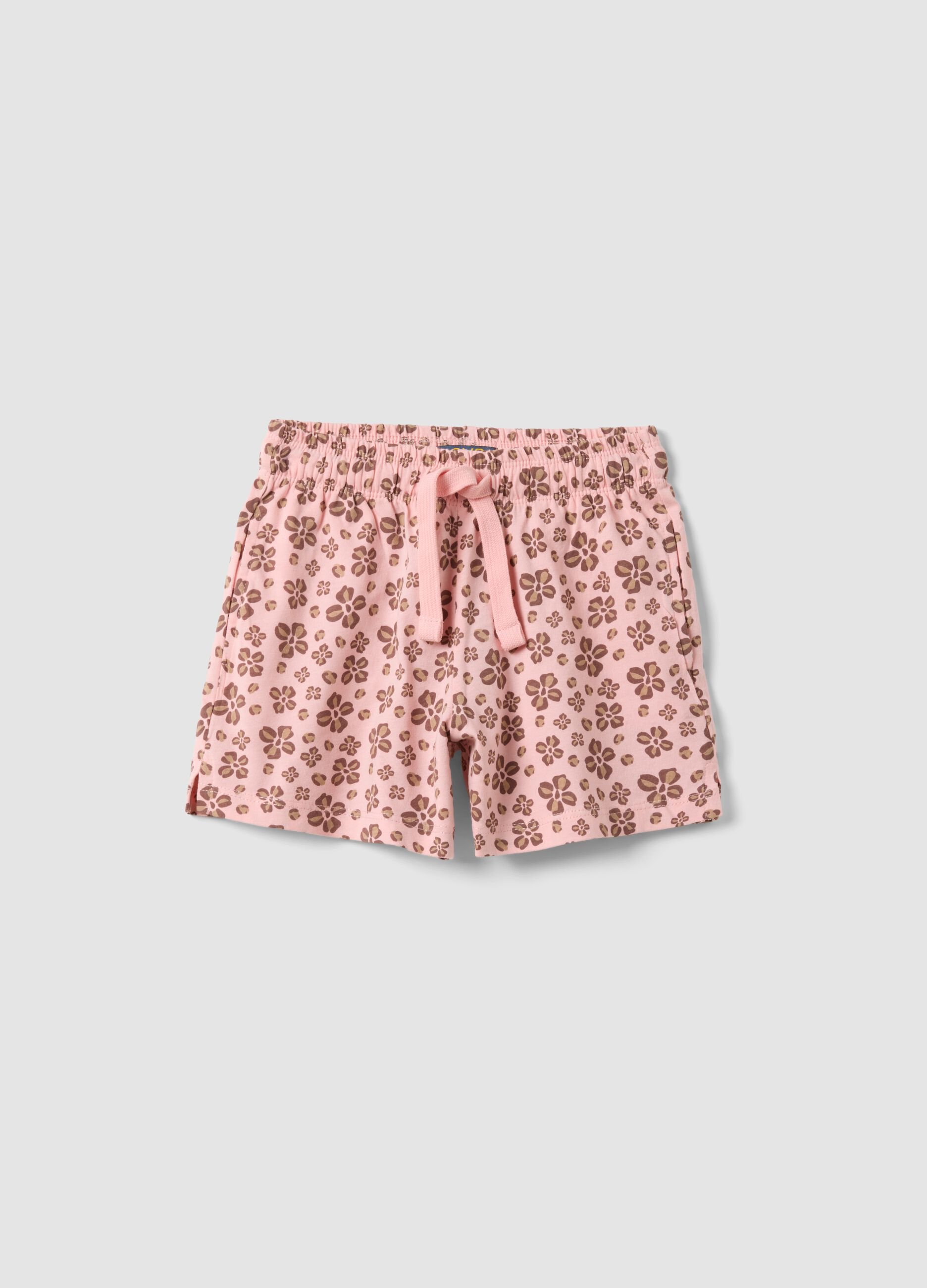 Pink pure cotton shorts with floral print