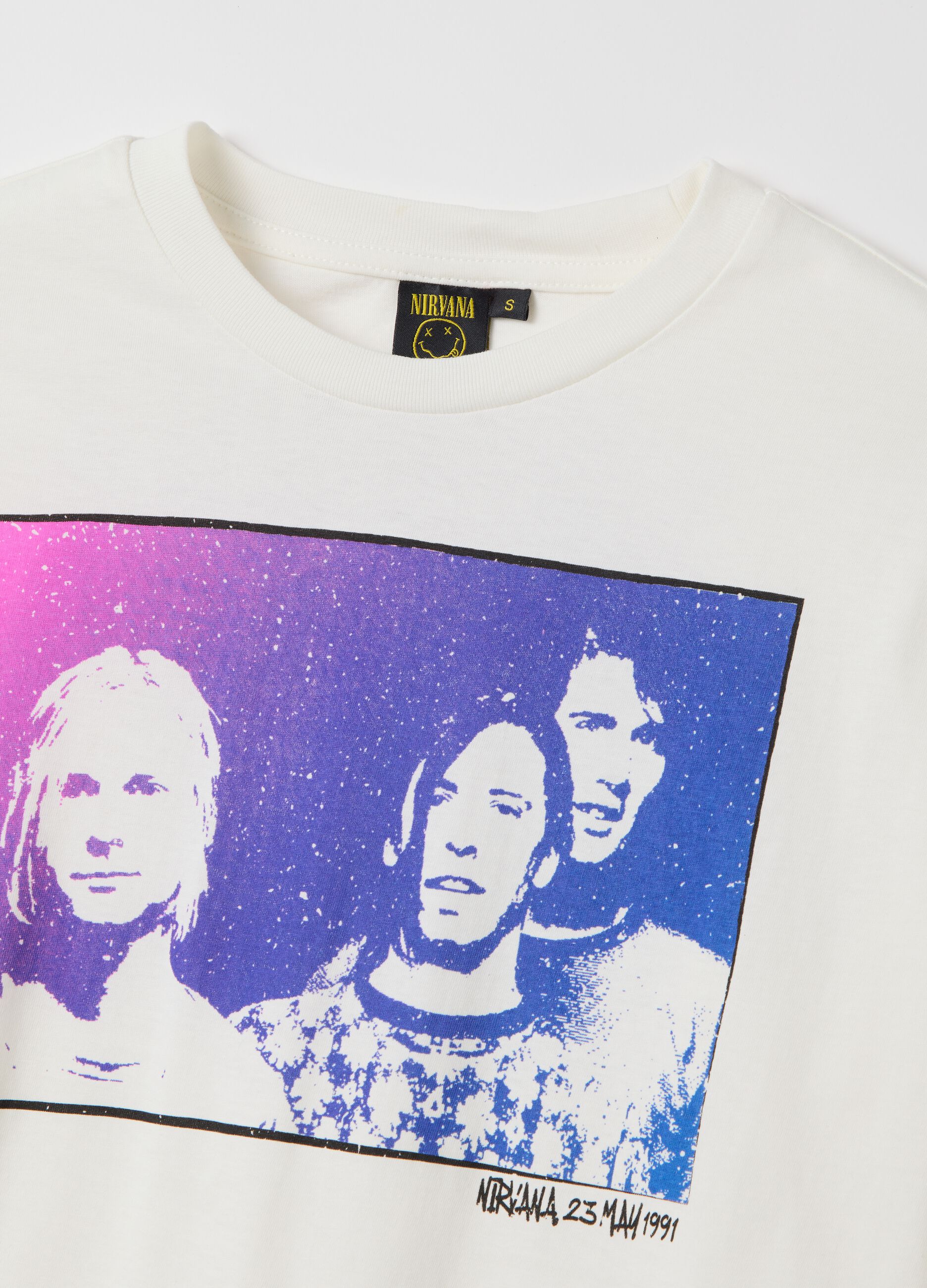 White boxy-fit T-shirt with Nirvana print