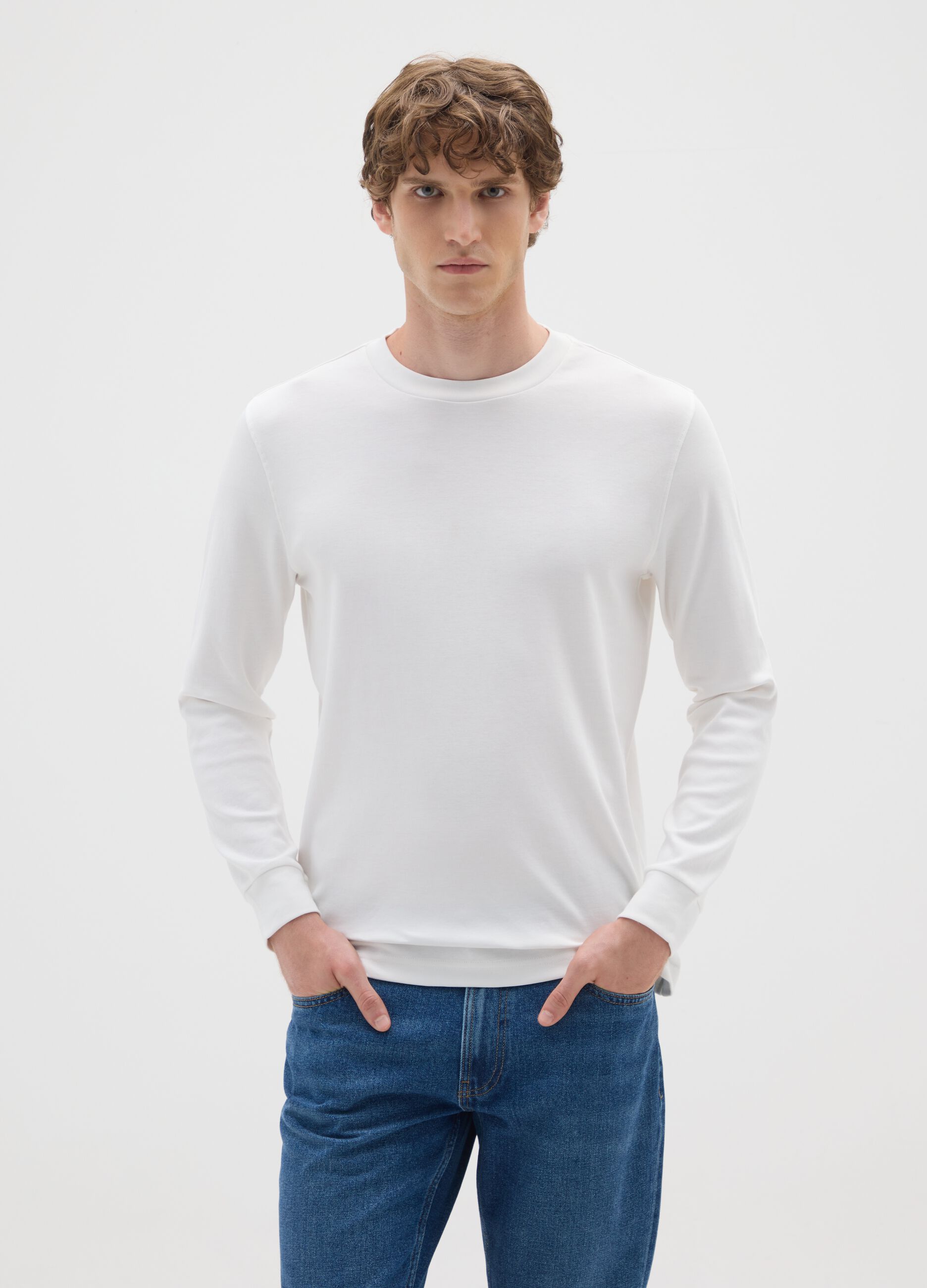 White cotton long sleeve top