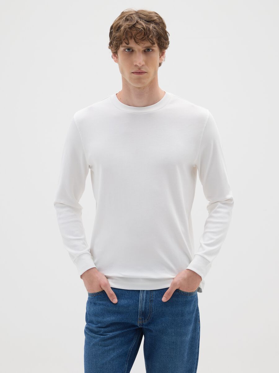 White cotton long sleeve top_0
