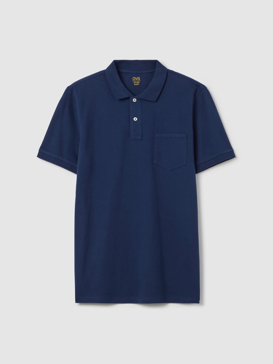 Stretch cotton polo shirt with pocket_0
