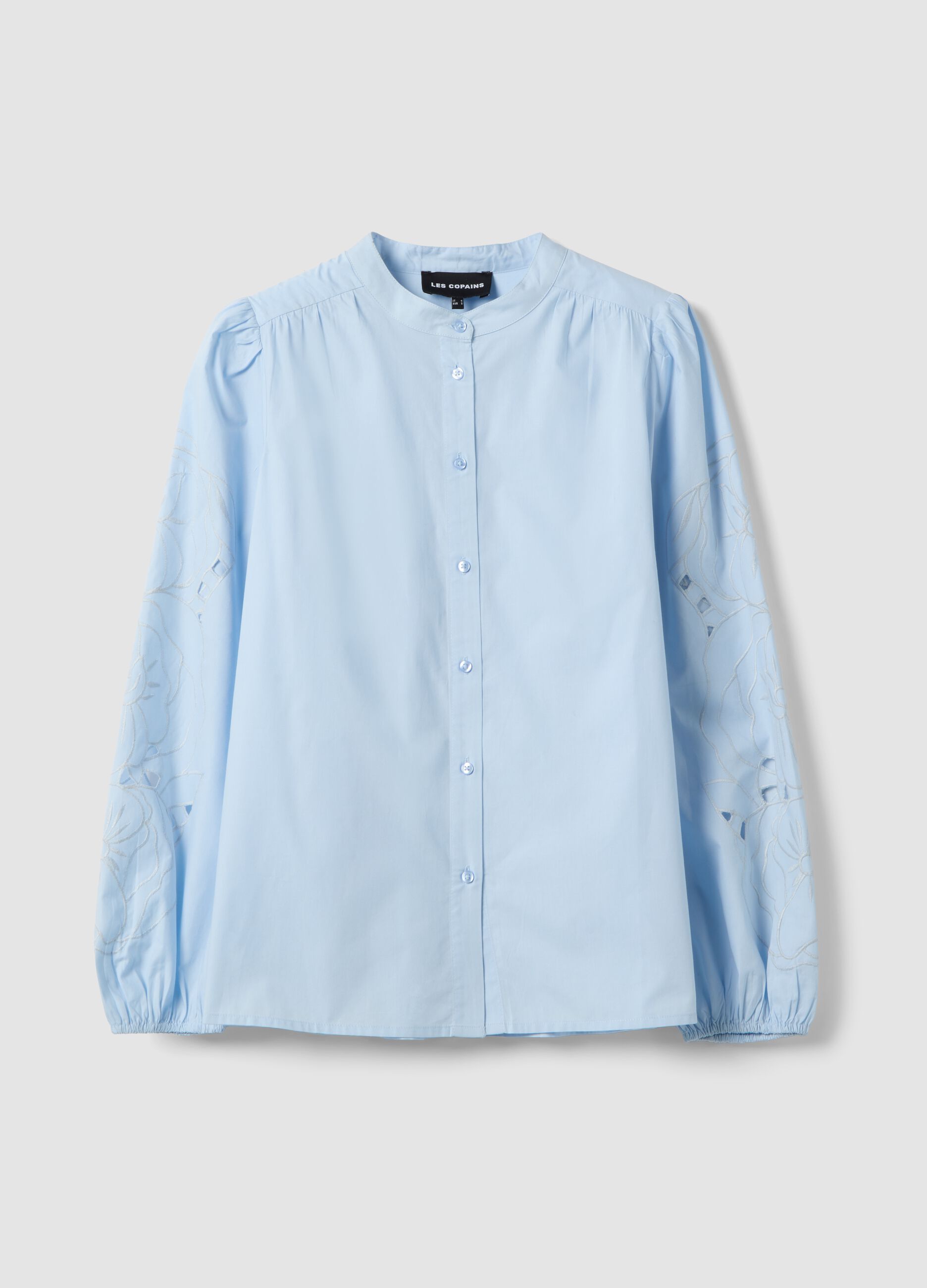 Light blue pure cotton shirt regular fit with embroidery
