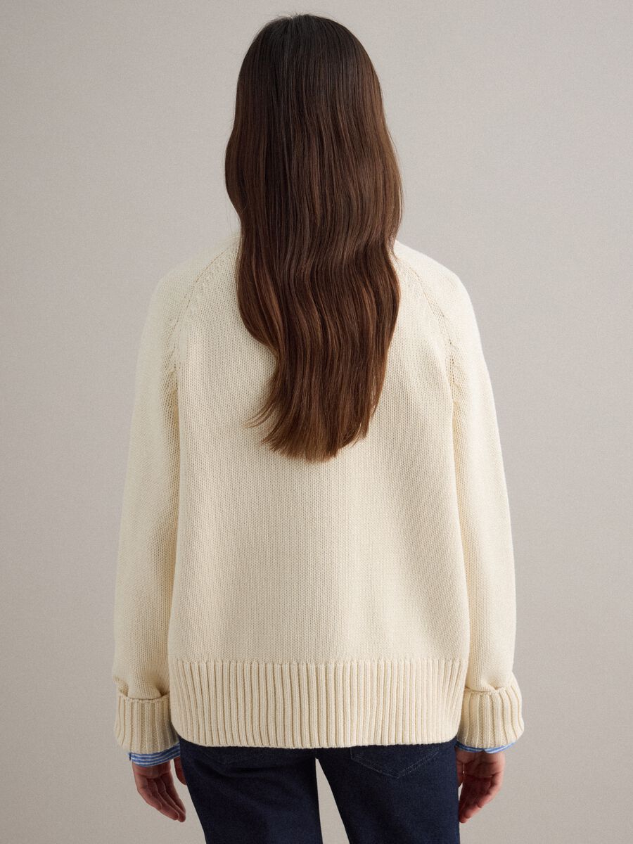 Beige cardigan in pure cotton oversized fit with deep V-neck_3