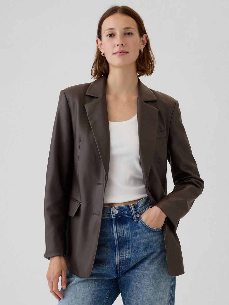 Single-breasted blazer with shiny effect_0