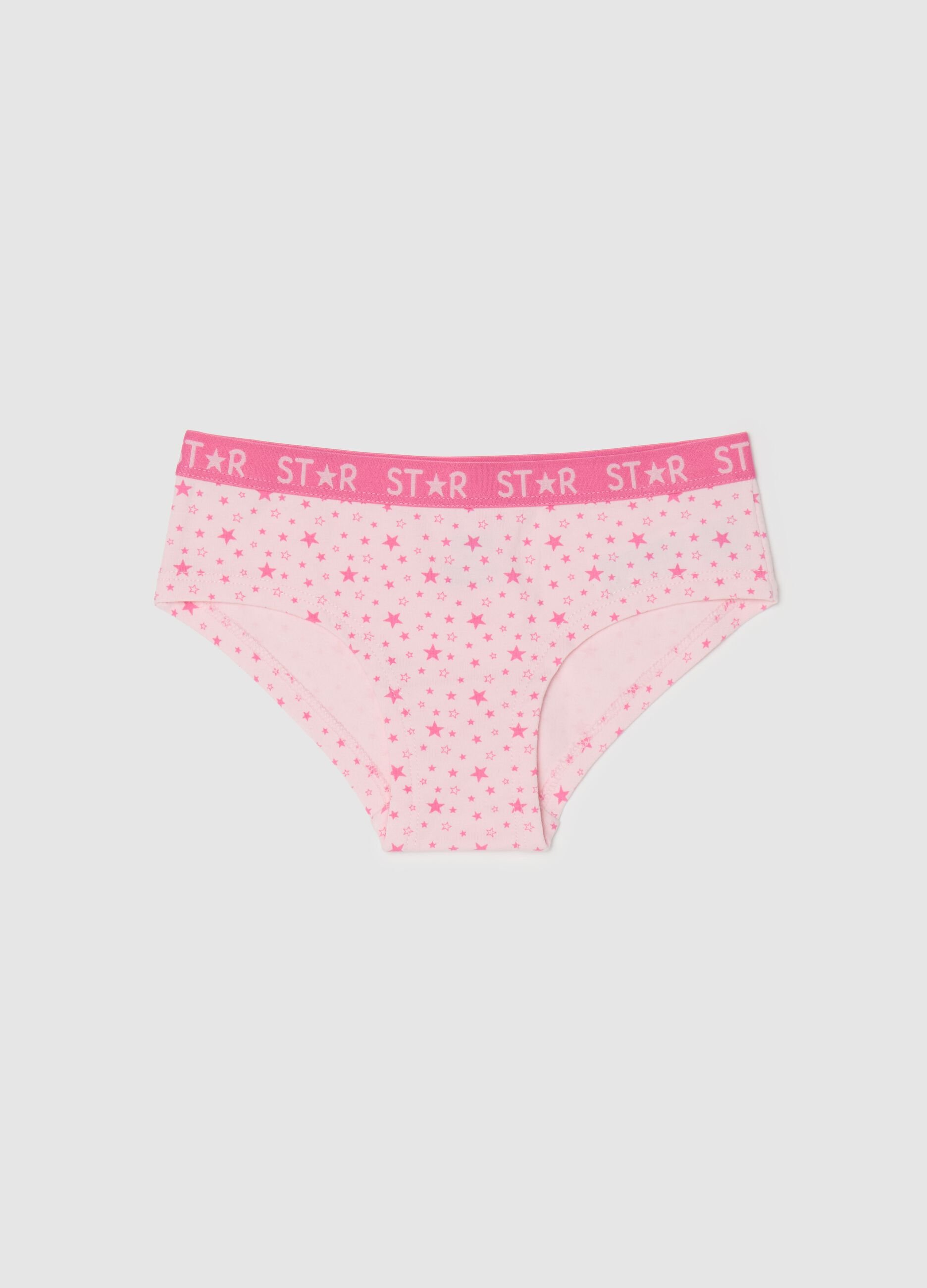 Stretch cotton knicker shorts with star print