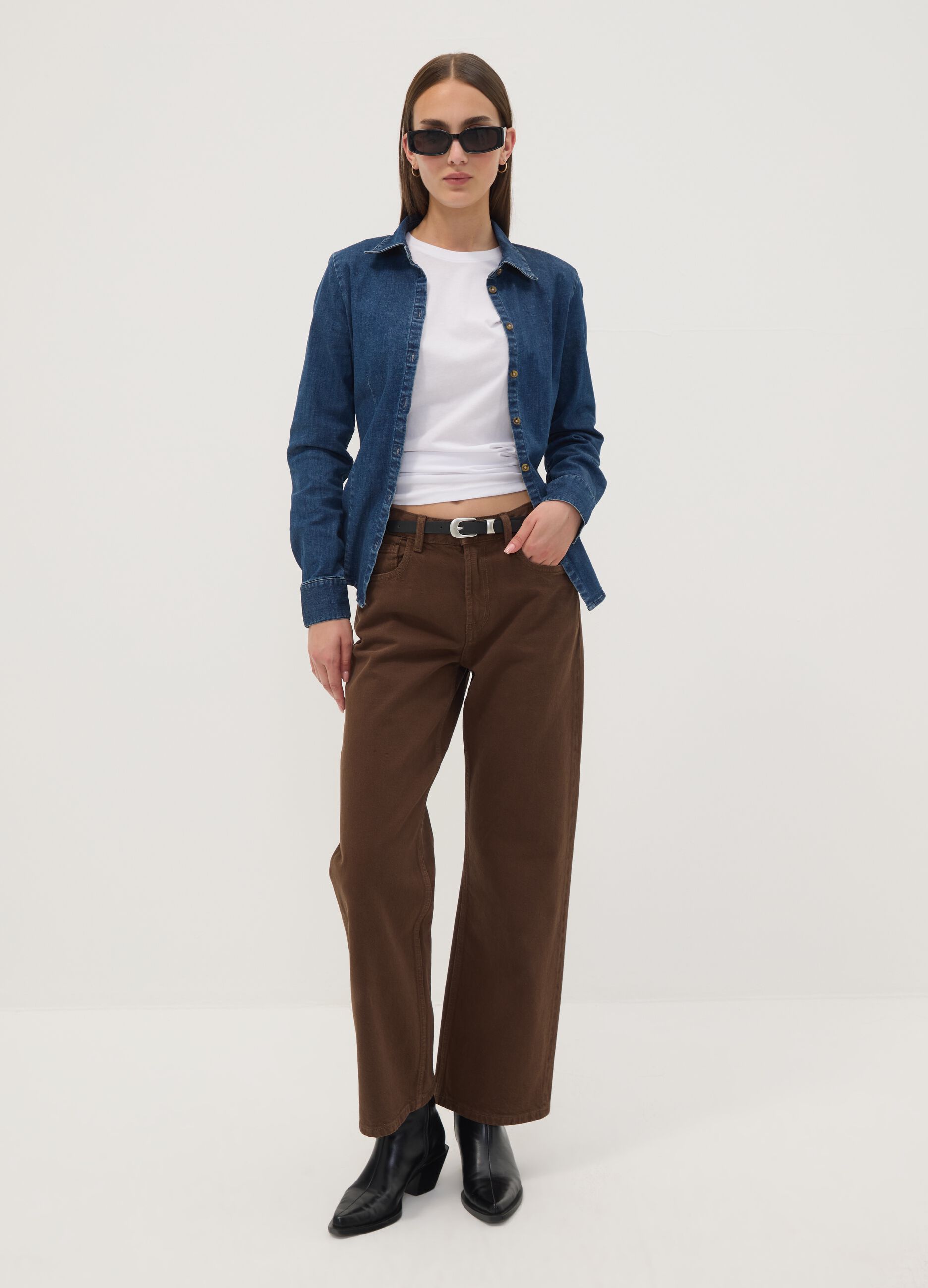 Blue slim-fit stretch cotton denim shirt