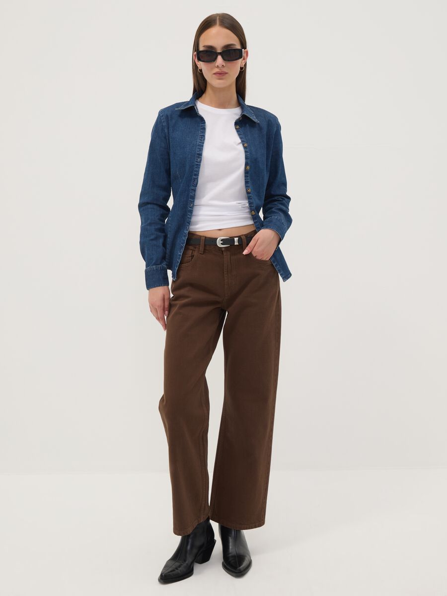 Blue slim-fit stretch cotton denim shirt_2