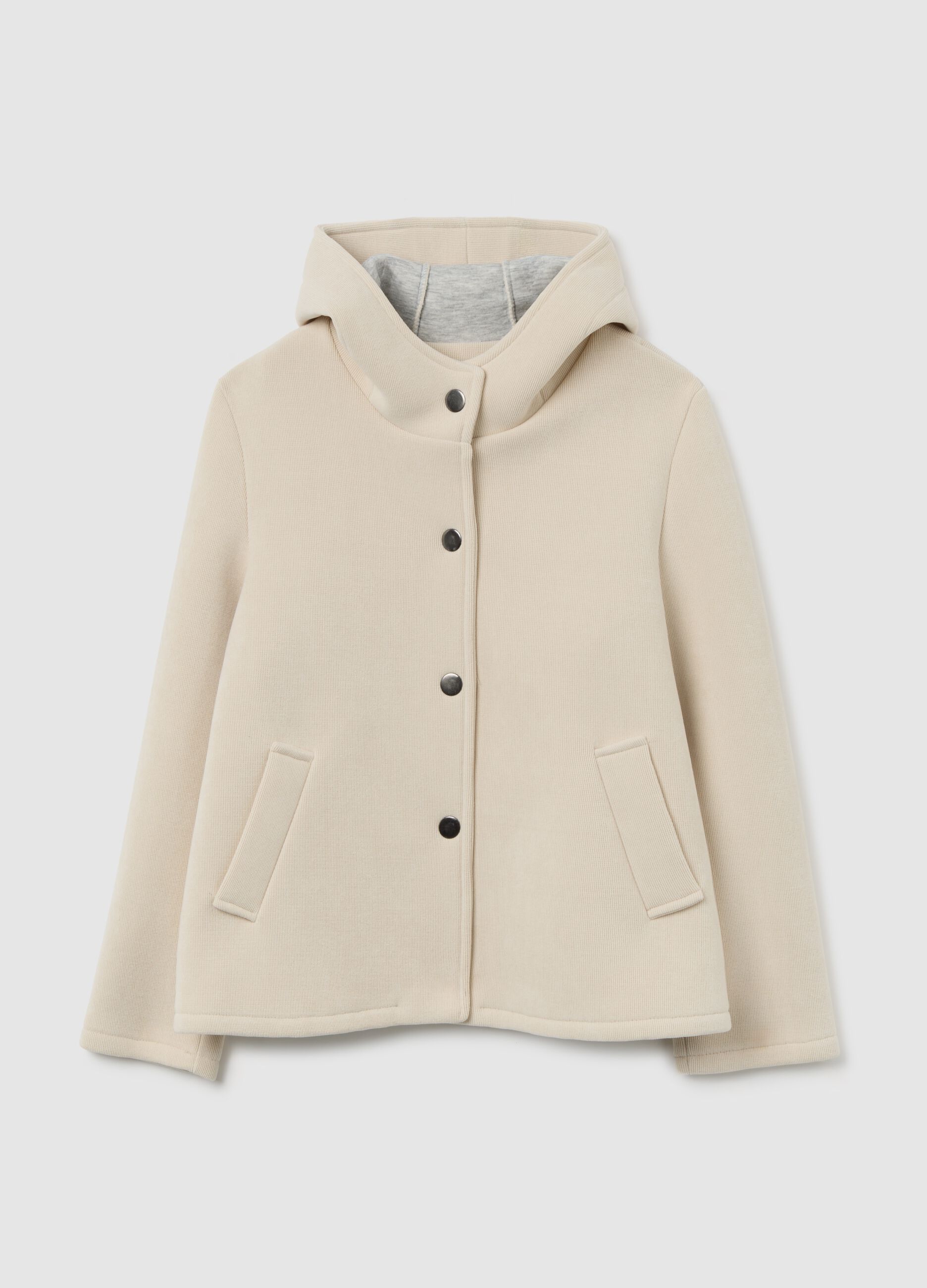 Beige ribbed fabric jacket with hood