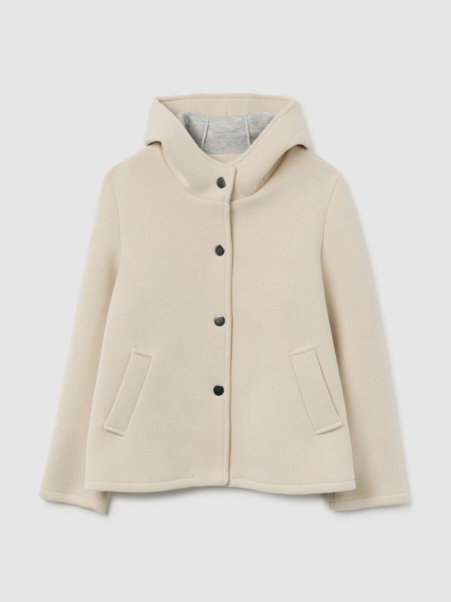 Beige ribbed fabric jacket with hood_0